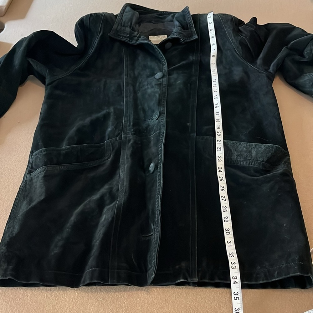 SILVERLEAF Women’s Black Suede Leather Long Jacket- Large - Picture 7 of 12